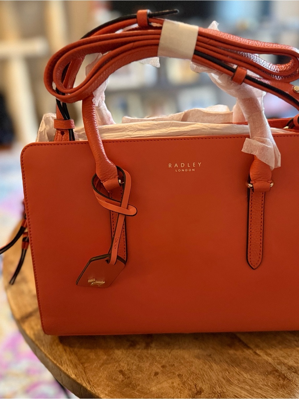 RADLEY LONDON Orange Leather Satchel with Removable Strap